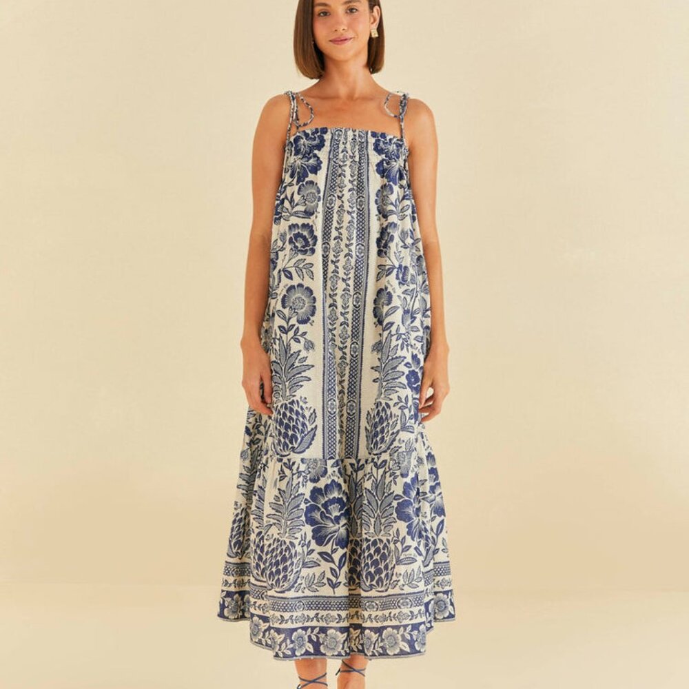 Farm Rio Blue Pineapple Garden Maxi Dress new with tags